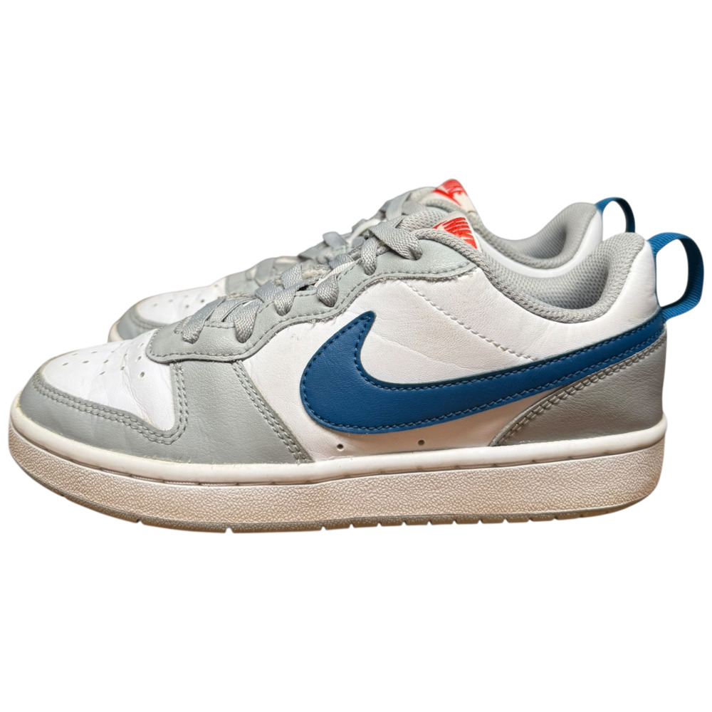 NIKE Court Borough Low 2 Boys 4Y White Grey Blue Leather Sneakers - Picture 2 of 13